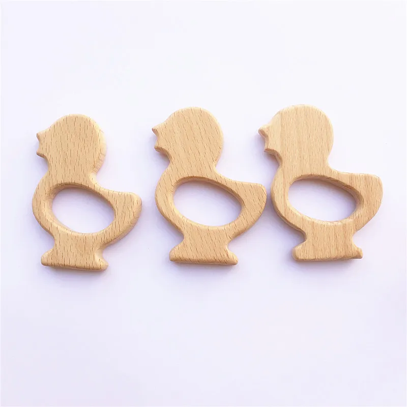 

Chenkai 10pcs Wood Duck Animal Teether Ring DIY Organic Eco-friendly Nature Unfinished Baby Infant Rattle Teething Grasping Toy