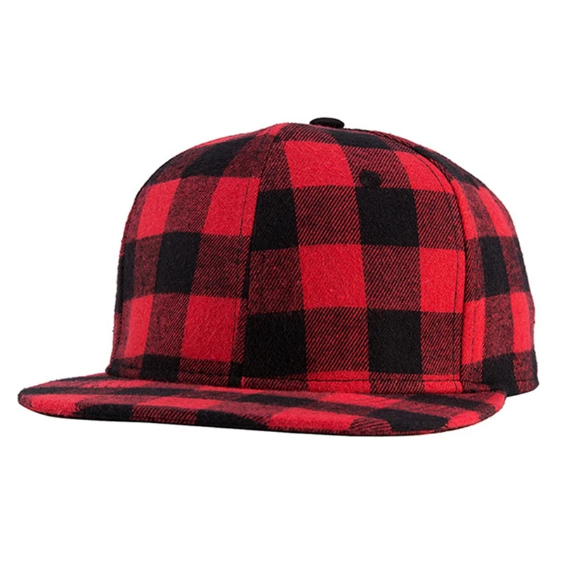 2Pcs WuKe Plaid Snapback Hip Hop Cap Baseball Skateboard Hip Hop Cap Men Women Basketball Snapback Hiphop Size 55-60cm Black+ R
