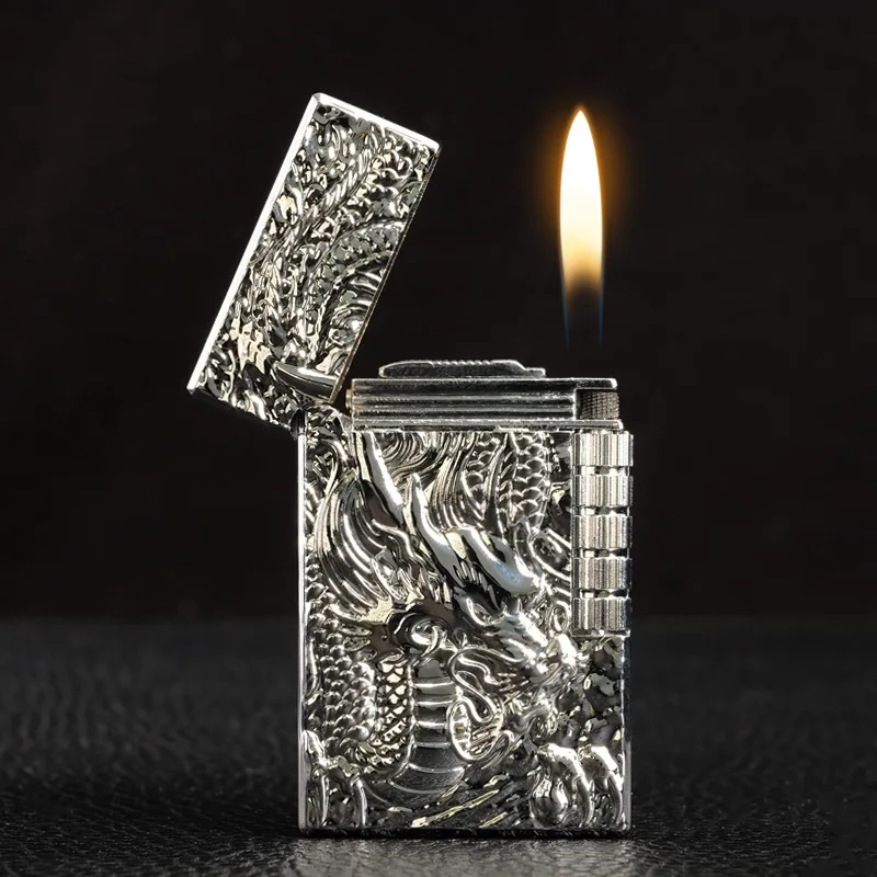 Новинка ультратонкая металлическая зажигалка Free Fire тисненый золотой дракон