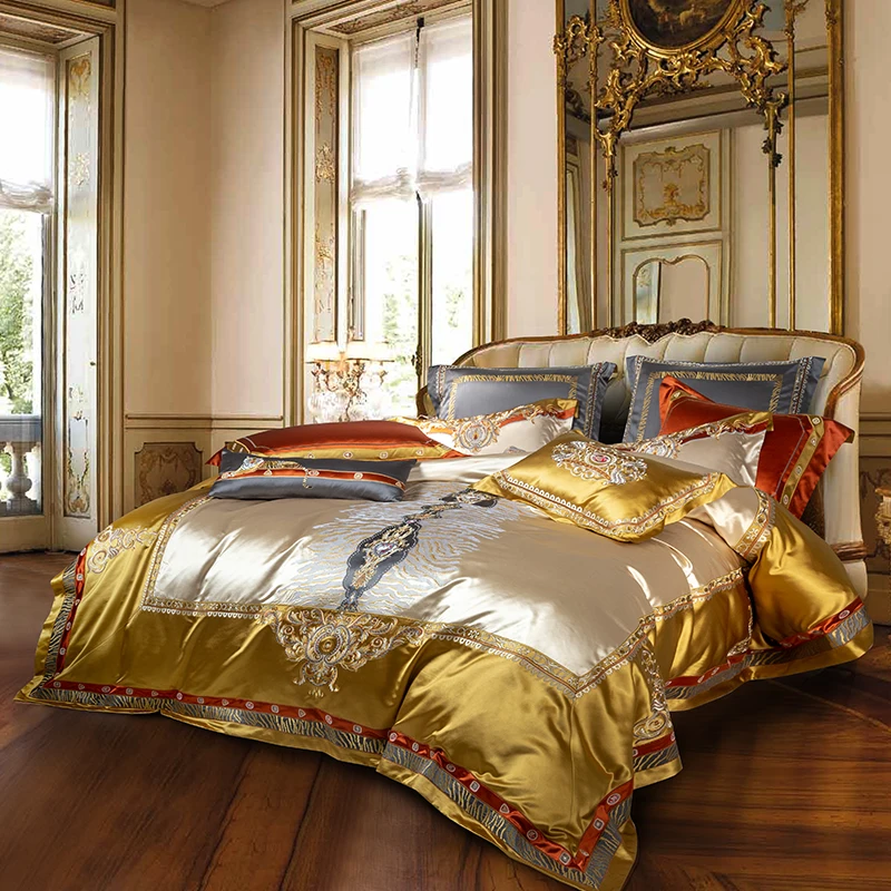 1400TC Silk Cotton Bedding Set King Queen Size Palace Embroidery Duvet Cover Flatsheet Thick Bedspread 4/6/10pcs 2
