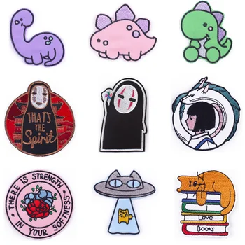 

12pcs/lot E2238 Cartoon Dinosaur Cat Embroidered Iron On Patches Creative No Face Man Badges For Backpack DIY Clothes Sticker