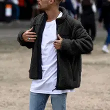 

40%HOTMen Winter Long Sleeve Stand Collar Faux Fleece Zipper Pocket Warm Coat Jacket