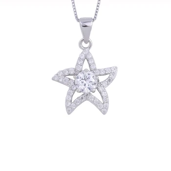 

Big Gems Hollow Star Necklace For Women 925 Sterling Silver Hollow Crystal Starfish Pendants Fashion Jewelry Gifts
