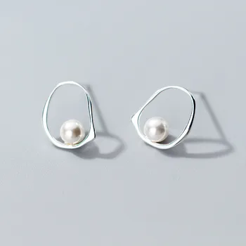 

Irregular Geometric Pearl Stud Earrings For Women 925 Sterling Silver Personality Lady Fashion Jewelry eh411