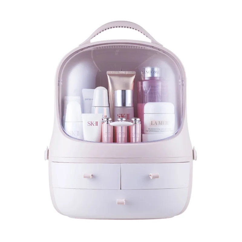 Acrylic Clamshell 3 Drawer Dressing Cosmetic Case Table Rounded Makeup Holder Storage Box For Lipstick Jewelry Organizer