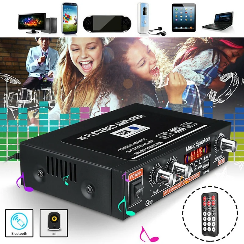 Универсальный автомобильный Hi Fi Bluetooth усилитель мощности G30 FM радио плеер с