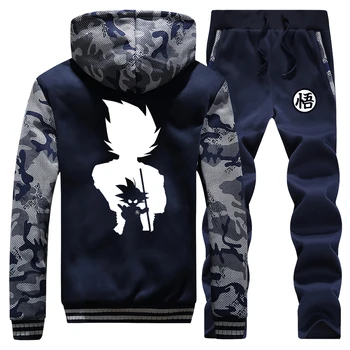 

Warm Mens Dragon Ball Set Winter Casual Tracksuit Men Hoodies Sets Brand Men's 2Pcs Thick Outerwear+Pants Suit Male 2019 New
