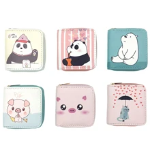 Милый мультфильм животных печатных женщин короткий небольшой бумажник на молнии кошельки девушки милое портмоне держателей карт