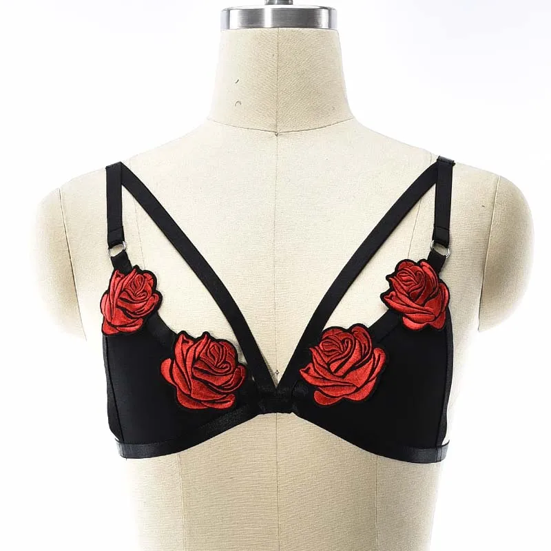

Женский сексуальный бюстгальтер на бретельках с вышитыми розами, черный бюстгальтер с цветочной вышивкой, женское нижнее белье, бюстгальтер-бюстье