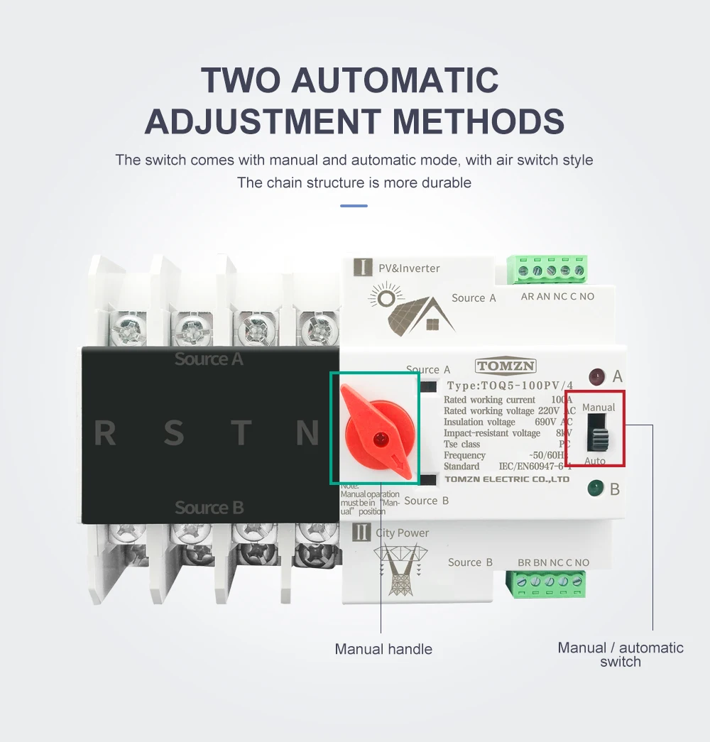 dupla interruptores de seletor de transferência automática ininterrupto 63a 100a 125a