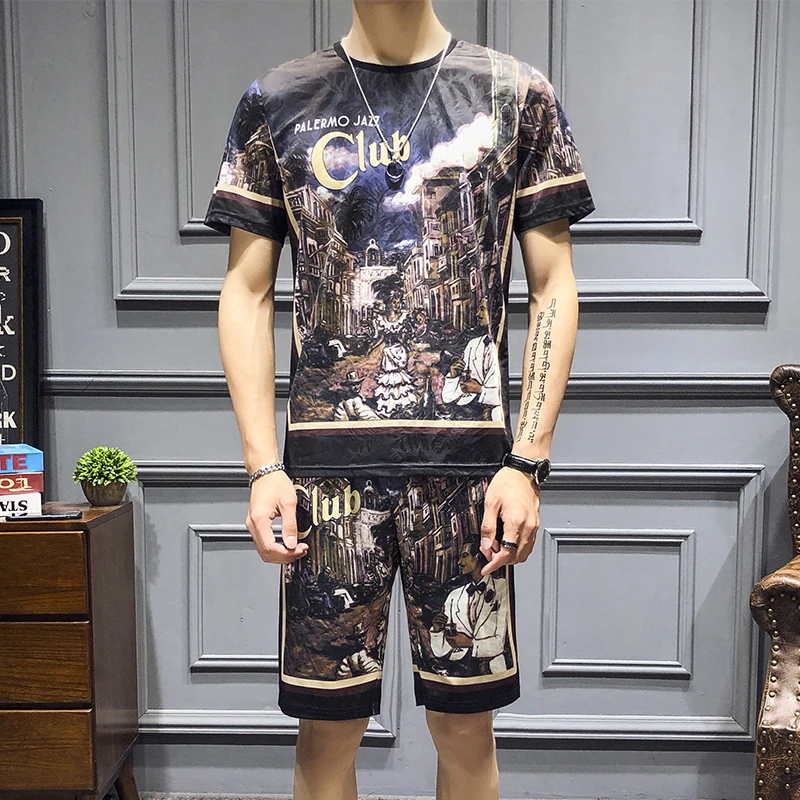 

Men's Shorts Casual Suits Designer Printing Nightclub Social Tracksuit Men O-Neck T Shirt Male Suit 2 Pcs Sets Summer Clothing