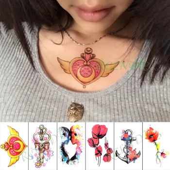 

Waterproof Temporary Tattoo Sticker necklace heart wing flower anchor key small tatoo fake tatto flash tattoos for men women