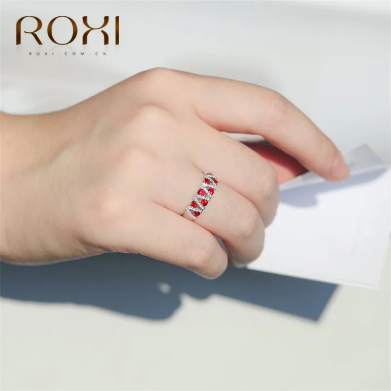 ROXI Новое Женское женское кольцо с красным камнем кристалл круглый циркон обручальные кольца изящное кольцо палец Engagemrnt Ювелирные изделия Подарки Вечерние