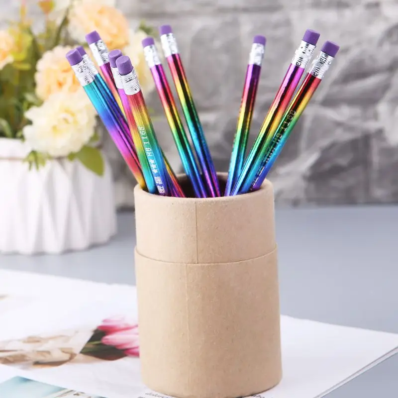 12Pcs Rainbow Pencil Wood Environmental Protection Bright Color HB Drawing Painting Pencils School Office Writing Pen LX9A