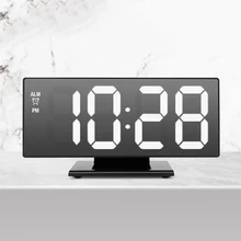 Цифровой будильник светодиодный зеркальный часы Многофункциональный Повтор дисплей время ночной светодиодная подсветка настольный USB кабель
