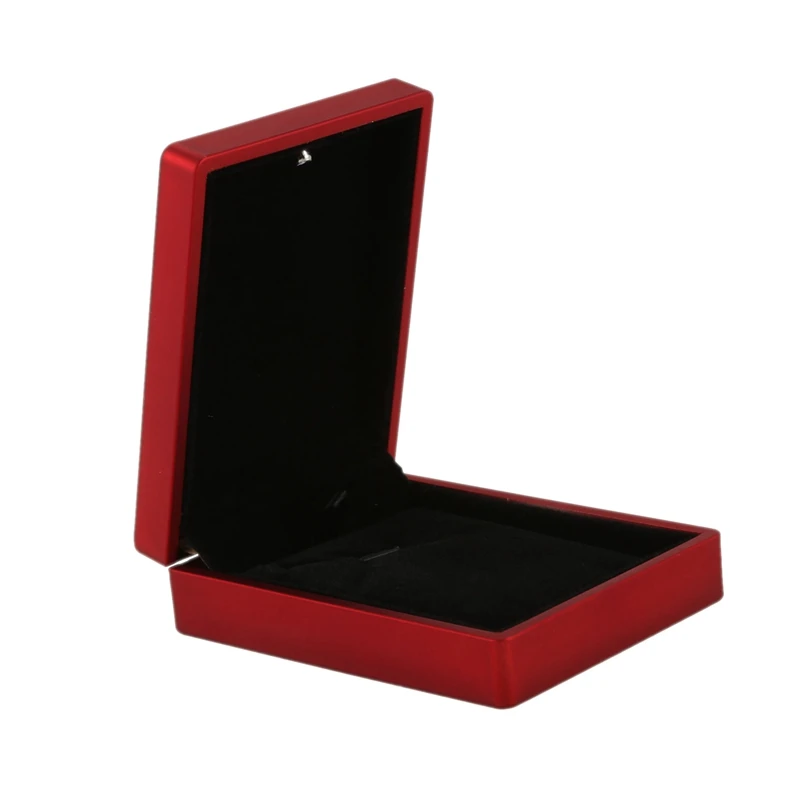 

LED Lighted Necklace Box Rubber + Plush Pendant Case for Jewelry Display Wedding Valentine's Day Gift (Red)