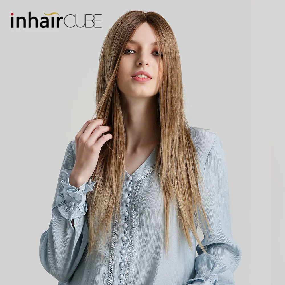 Inhaircube длинные прямые Омбре блонд кружевной передний парик синтетические волосы