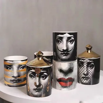 

Multifunctional Art Deco Ceramic Jar Cosmetics Storage Tube Aroma Candle Cup Home Decoration Kitchen Storage Tank with Lid