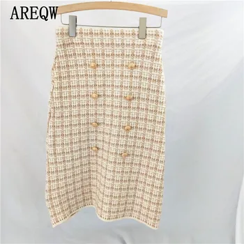 

Autumn Winter Clothes for Woman Tweed Skirt Mid Calf Warm Soft Winter High Waist Skirt Female Vintage Clothes
