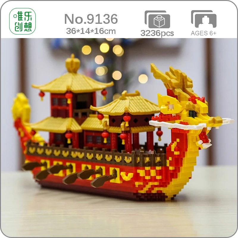 

YZ 9136 Architecture Royal Dragon Boat Animal Ship Monster Model DIY Mini Diamond Blocks Bricks Building Toy for Children no Box