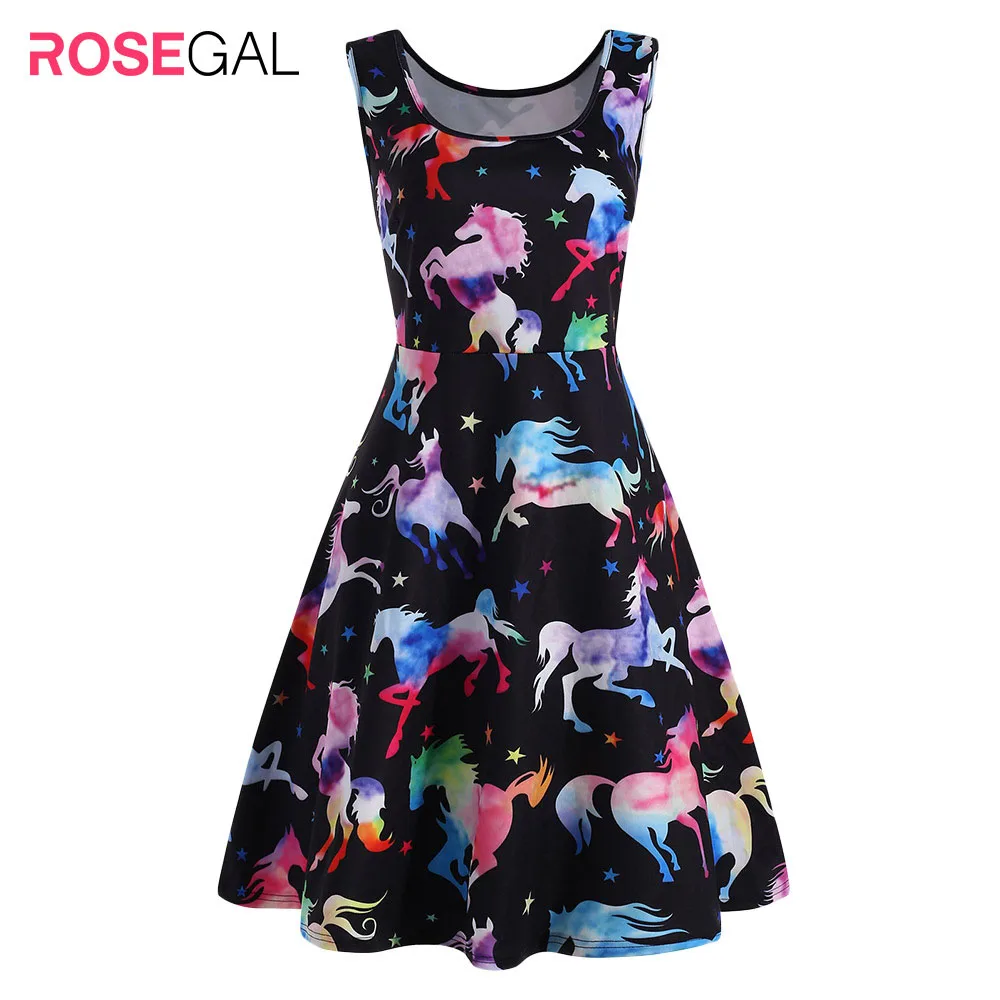 ROSEGAL 5XL Large Size Women Ombre Horse Print Dress Summer Cute Big A-Line Tank Evening Party Sexy Top Female | Женская одежда