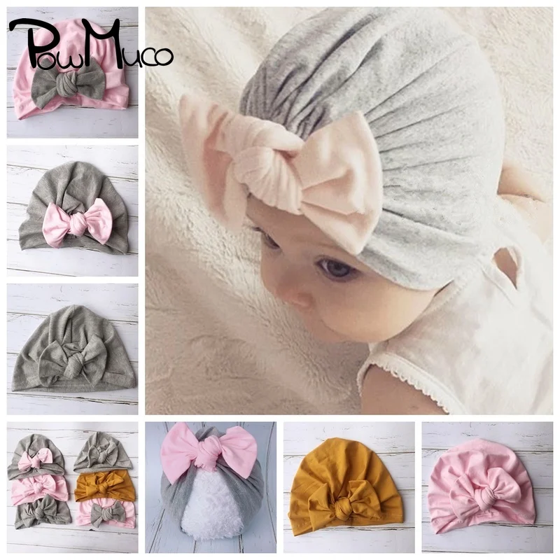 

Powmuco High Quality Newborn Hats Fashion Handmade Bowknot Infant Caps Baby Girls Bows Headwear Kids Hair Accessories 5 Colors