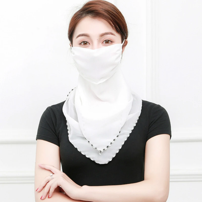 

New Summer Silk Scarf Temperament Neck Breathable Mask Anti-UV Chiffon Thin Veil Multi-function Face Shield Hijab Bandana