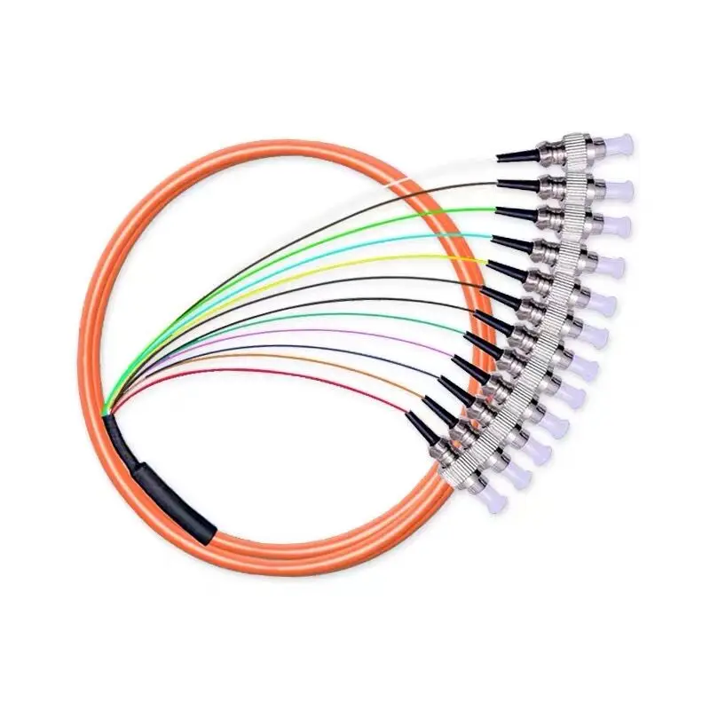 

12core ST pigtails 1.5mtr MM 62.5/125um optical fiber cable ftth 12 colored port ST UPC bundle pigtail 0.9mm