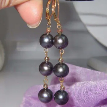 

HOT A PAIR AUSTRALIAN SOUTH SEA BLACK PEARL EARRING 14k/20 GOLD