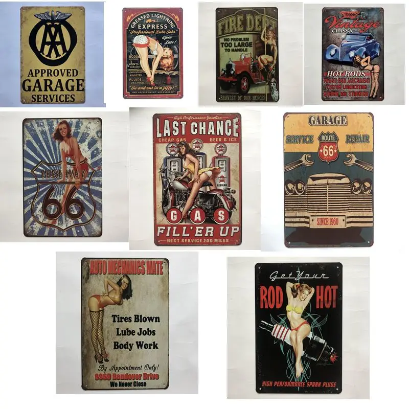 [Luckyaboy] Pinup шин сервис Hot Rod Garage Винтаж Металл Ретро жестяной знак винтажная вывеска Бар Кафе гараж домашний декор