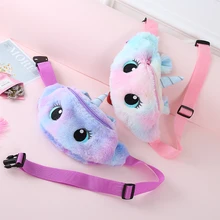 Студенческая мультяшная меховая поясная сумка, женская зимняя нагрудная сумка с вышивкой, сумка на плечо с единорогом, цветная Большая вместительная поясная сумка с карманом