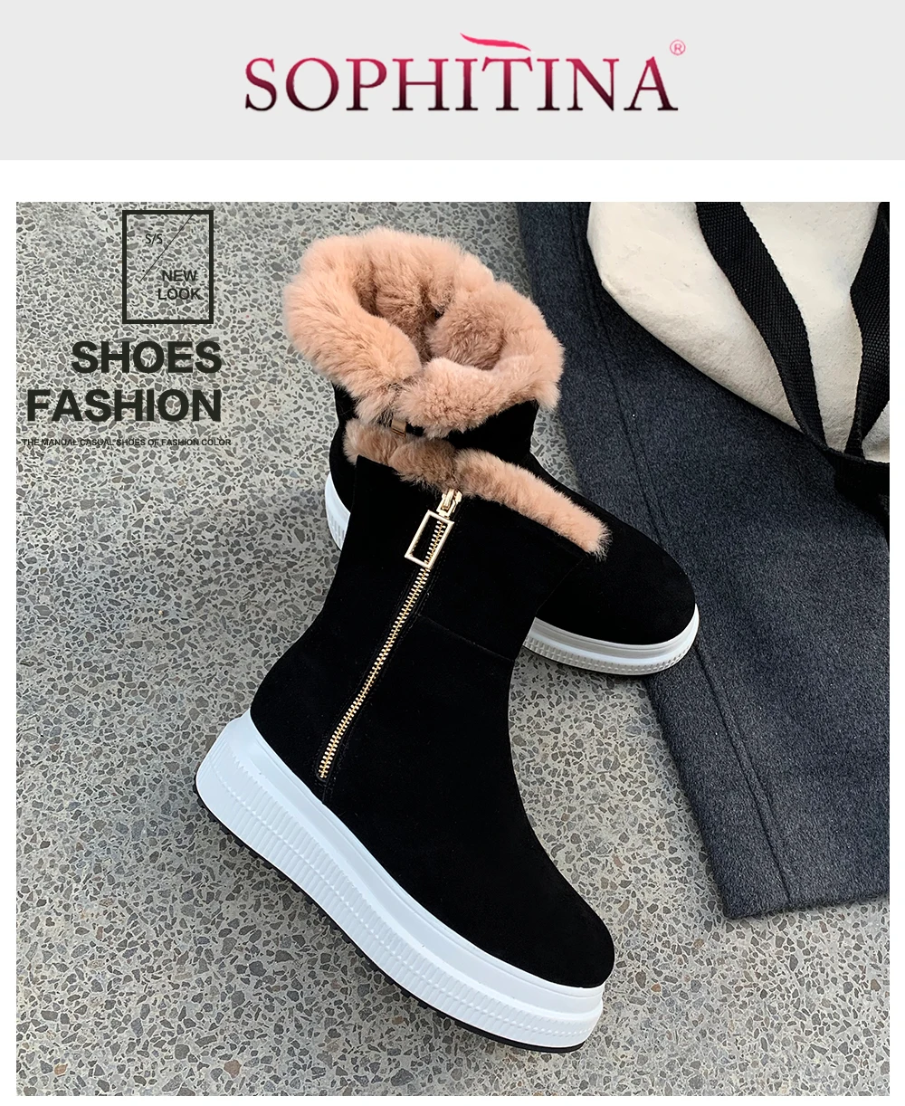 SOPHITINA/очень теплые ботинки; Высококачественная модная удобная женская обувь из коровьей замши на молнии с круглым носком; Новые ботильоны; PO296