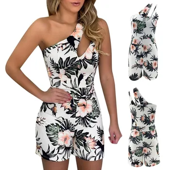 

2020 Women's Sexy Jumpsuit One Shoulder Sling Strapless Slim Printed Jumpsuit summer Jumpsuits