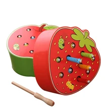 Jeu de Puzzle 3D en bois pour enfants, jeu magnétique éducatif Montessori, ver mange des fruits