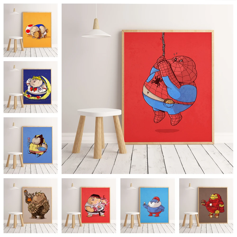 

HD Cute fat superhero and game cartoon character hight quality canvas painting hight quality home Decor No Frame o264