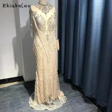 Rhiahnlee Высокая жемчужина декольте Вечерние платья тяжелое Бисероплетение сексуальные длиной до пола Вечерние платья