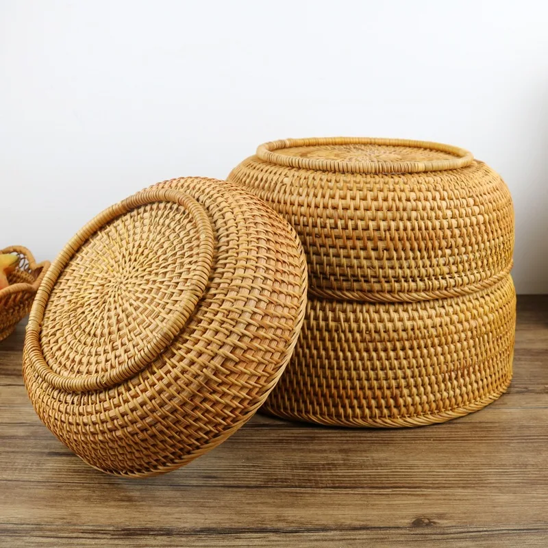 Natural Rattan Basket Woven Storage Baskets Plant Fiber Box For Organizing Home Fruit Bread Organization Kitchen Items Cesta