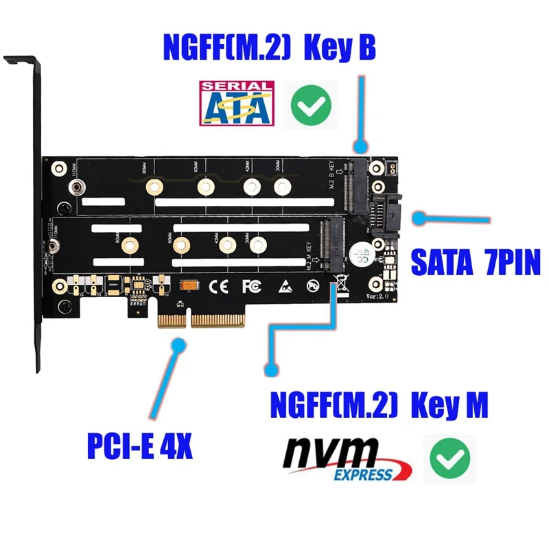 Компьютерная шина Pci-E M2 Sata Riser адаптер карты b-ключ+ М-ключ M.2 Ngff+ Nvme двойной Интерфейс Pcie адаптер для 2230 2242 2260 2280 22110 M.2 Ssd