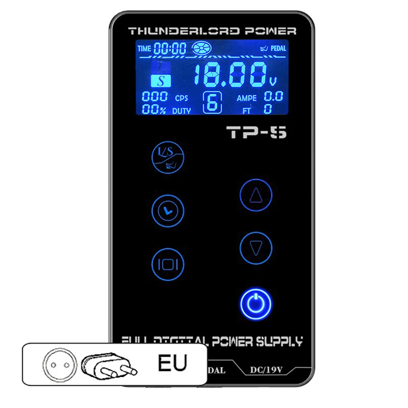 EU Plug Профессиональный источник питания для татуажа, 4 цвета, сенсорный экран, TP-5, интеллектуальный, цифровой, ЖК-дисплей, для макияжа, двойная мощность татуировки, EU, USA, UK - Цвет: EU Plug