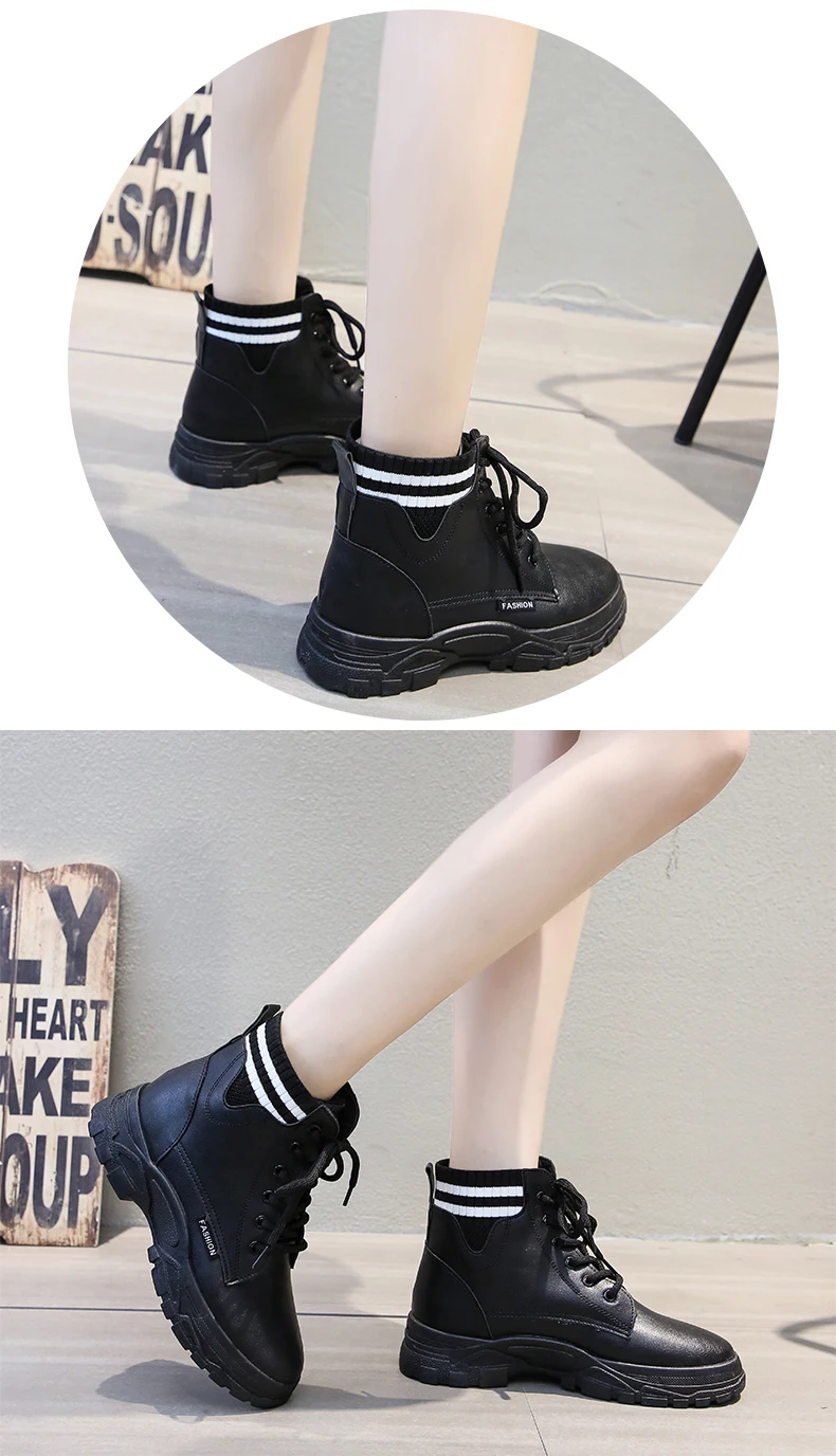 Rock Shoes Woman Low Heels booties White Mid-Calf Boots Round Toe Boots-women Booties Ladies Lace Up Luxury Designer Martins Sho