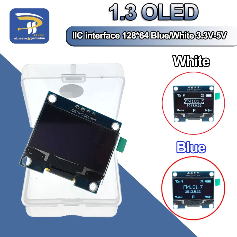 

1PCS 1.3" OLED module white and blue color IIC I2C 128X64 1.3 inch SH1106 LCD LED Display Module For Arduino IIC I2C Communicate