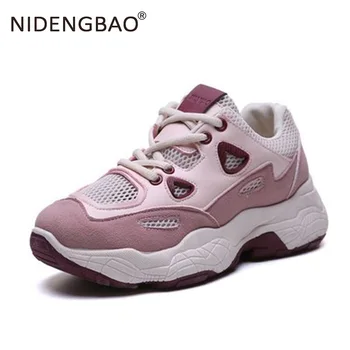 

Women Shoes New Chunky Sneakers For Women Leather Breathable Sports Shoes Running Sneakers Ladies Pink Trainers Chaussure Femme