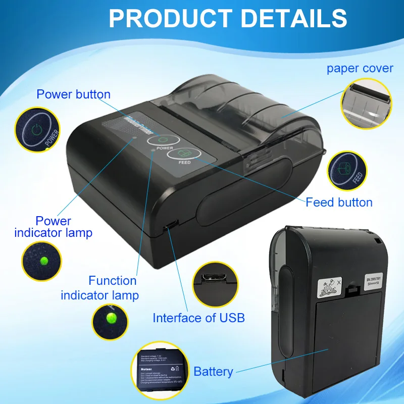 Pos bluetooth принтер мобильный мини портативный термопринтер чеков ручной pos для android