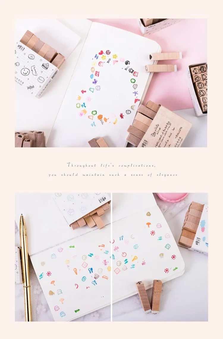 Cute Mini Diary Month Stamps Smile Face Sign Scrapbooking Material Journaling Sketchbook Planner DIY Hobby Craft Supplies
