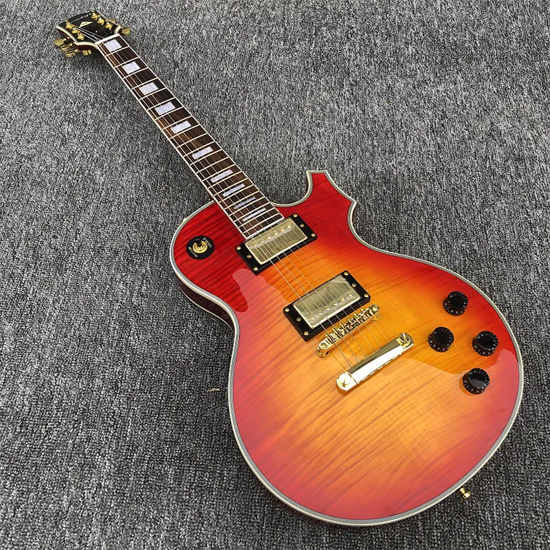 

2019 High quality 6 String Electric Guitar, Mahogany body With Flamed Maple Top,Cheery sunburst,Golden hardware,free shipping