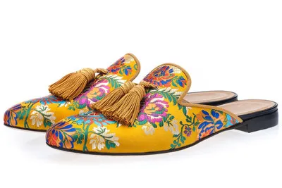 Buonoscarpe/весна-осень; стиль; модная обувь на плоской подошве в стиле ретро; Мужская обувь из ткани желтого цвета с ручной вышивкой; модельные туфли с вышивкой
