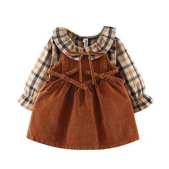 

Girls Dress New Cotton Baby Dress For 0-3T Girls Autumn Fashion Plaid Strap Dress Two Sets Of Tide Vestido Girl Clothing