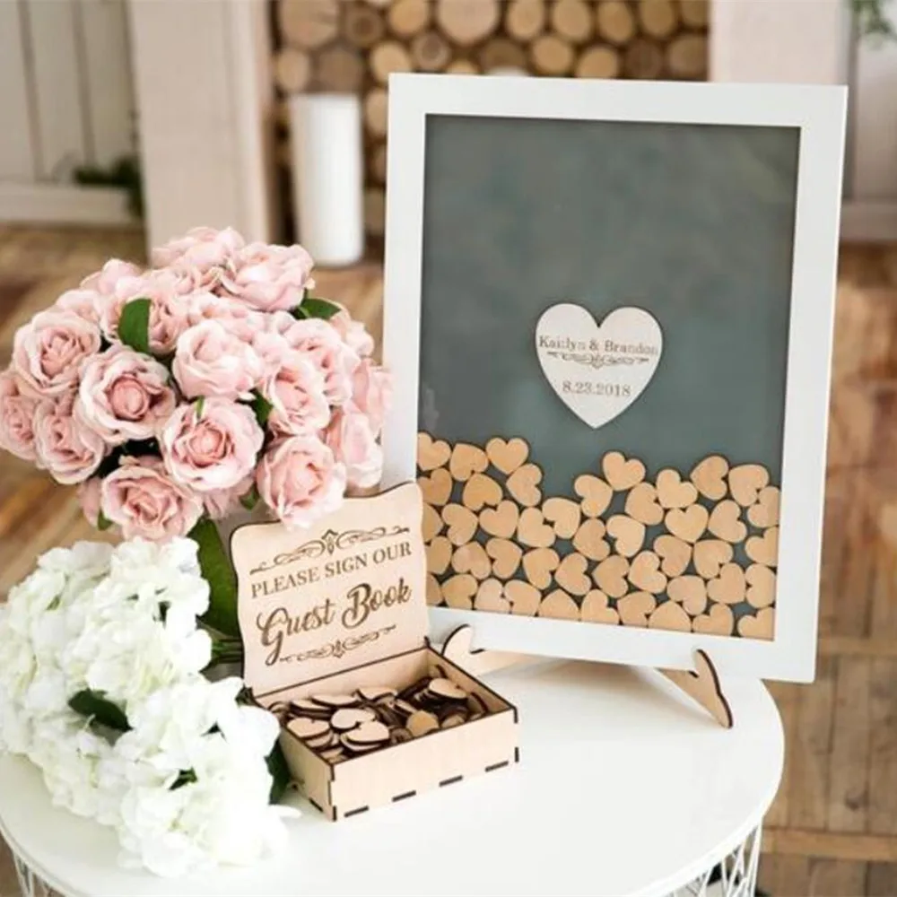 

Custom Drop Top Guestbook White Frame Personalised Wedding guest book alternative wooden Heart Guest book