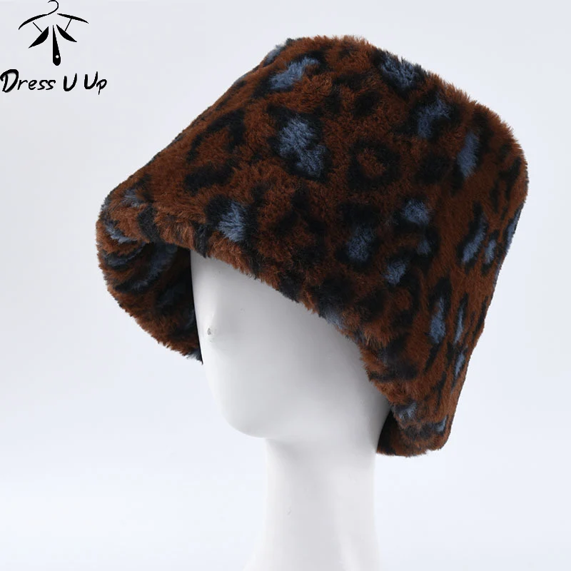 DRESSUUP Autumn and Winter New Hat Female Thick Imitation Rabbit Fur Bucket Hat Fashion Hat