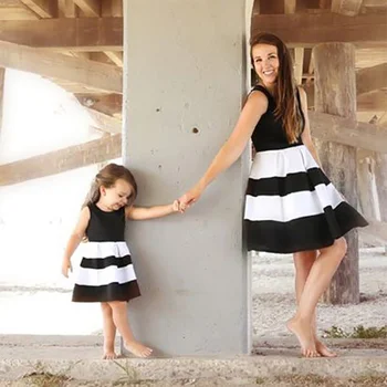 

Mother Kids Mom and Daughter Dress Striped Mother Daughter Dresses Short Sleeve Girl Big Sister Family Look Matching Clothes